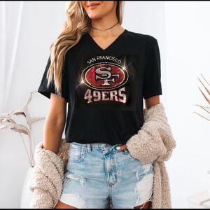 New San Francisco 49ers Bling T-shirt Rhinestone V-Neck T-shirt all siz…